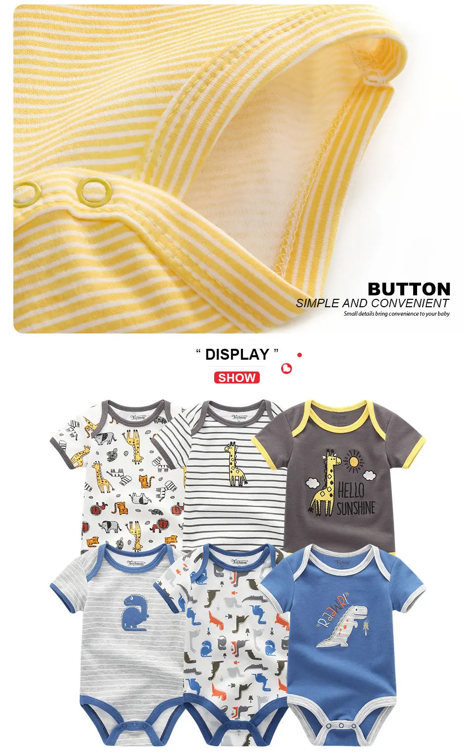Pack of 6 Cotton Bodysuits - Comfort and Softness for Baby 🌿