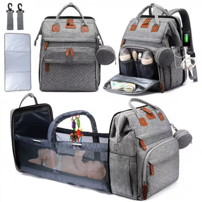 LAND Mommy Backpack with Foldable Crib & Mosquito Net