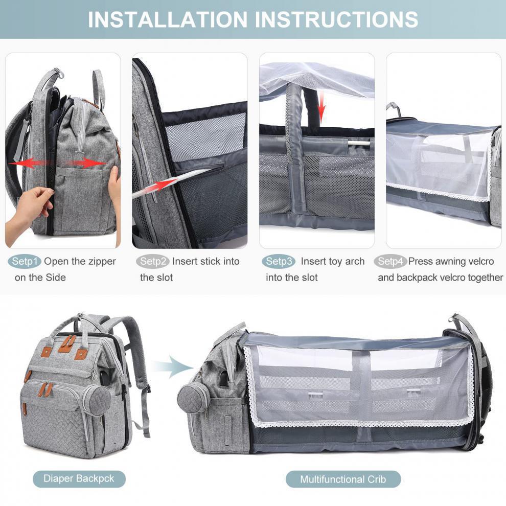 LAND Mommy Backpack with Foldable Crib & Mosquito Net