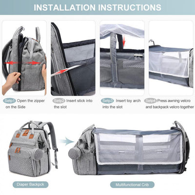 LAND Mommy Backpack with Foldable Crib & Mosquito Net