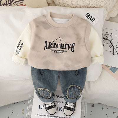 2025 Spring Boys' Long Sleeve ART  Two-Piece Set - Casual Suit