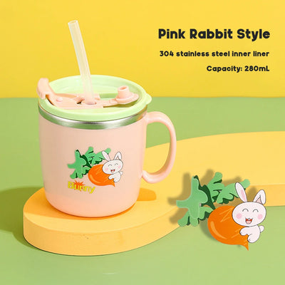 280ML Dinosaur Baby Feeding Cup – Stainless Steel Thermos Straw Cup