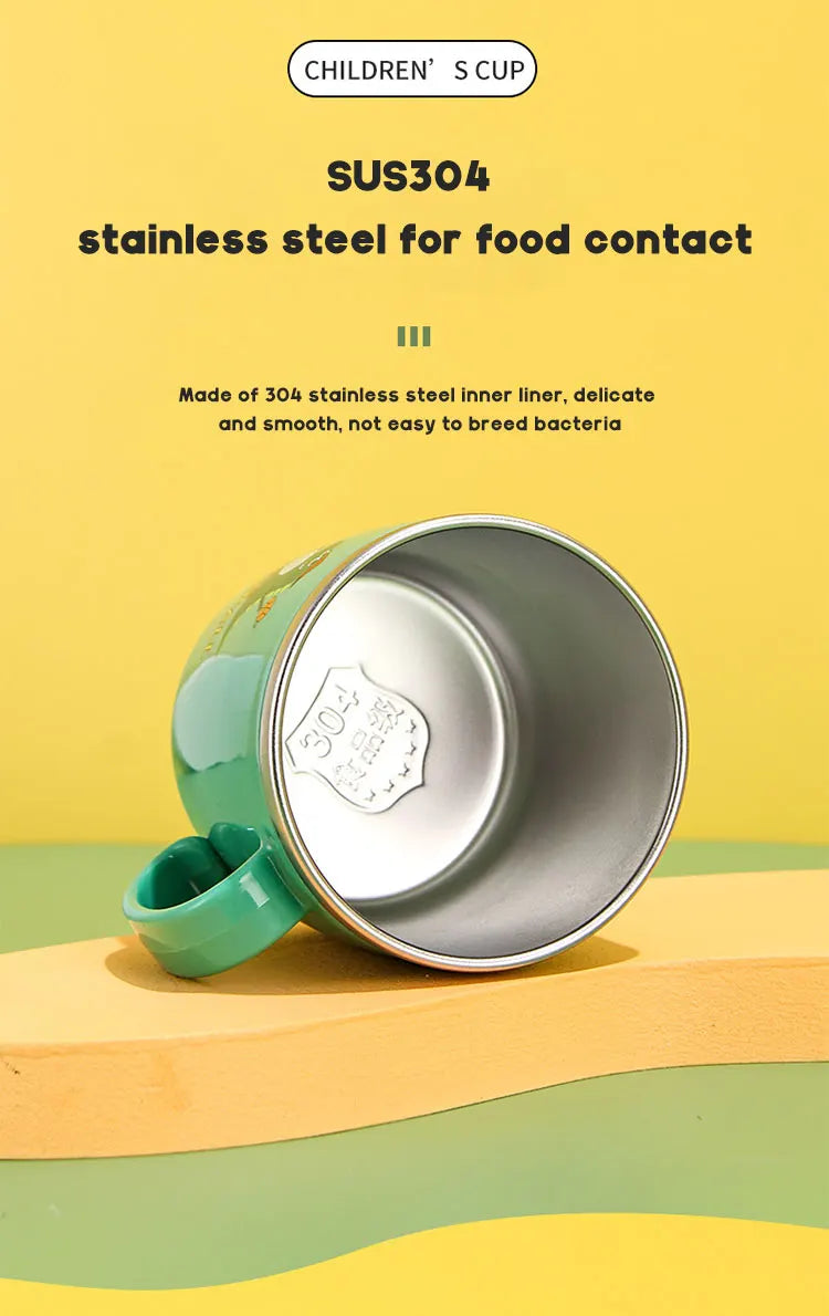 280ML Dinosaur Baby Feeding Cup – Stainless Steel Thermos Straw Cup