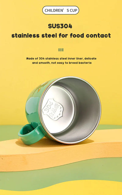 280ML Dinosaur Baby Feeding Cup – Stainless Steel Thermos Straw Cup