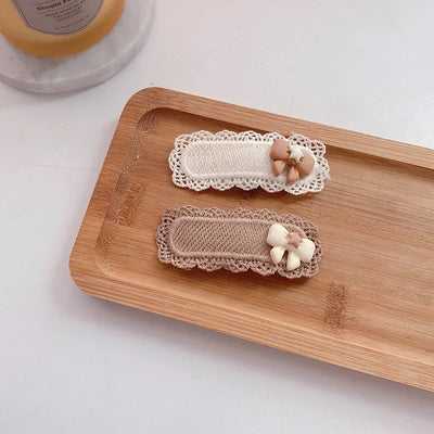 2pcs Baby Hair Clips – Cartoon Bow &Lace BB Barrettes for Girls