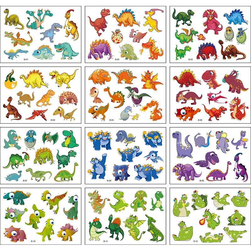 12 Pack Cartoon Temporary Tattoos – Mermaid, Unicorn Animal Designs