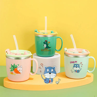 280ML Dinosaur Baby Feeding Cup – Stainless Steel Thermos Straw Cup