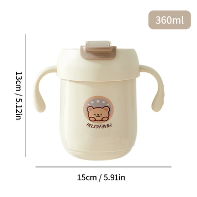 WORTHBUY 360ml Double Drink Water Bottle – Stainless Steel Cup with Straw & Handle for Kids