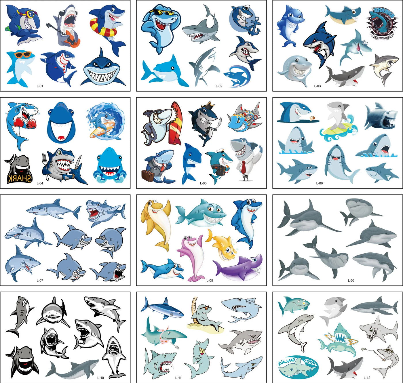 12 Pack Cartoon Temporary Tattoos – Mermaid, Unicorn Animal Designs