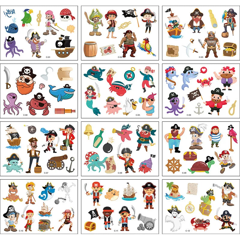 12 Pack Cartoon Temporary Tattoos – Mermaid, Unicorn Animal Designs