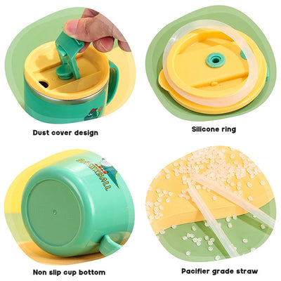 280ML Dinosaur Baby Feeding Cup – Stainless Steel Thermos Straw Cup