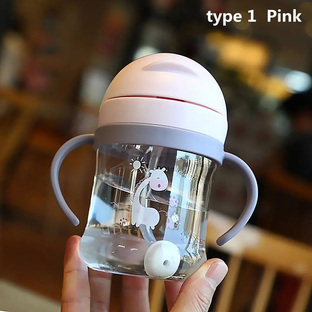 250ML Cartoon Pattern Sippy Cup – Child Drinking Bottle with Straw
