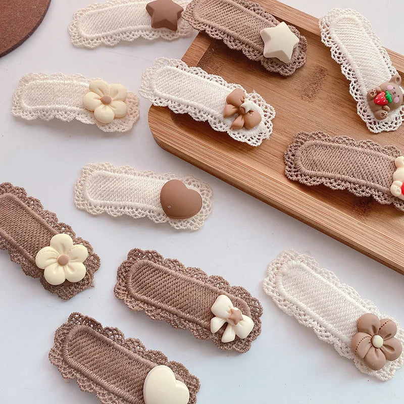 2pcs Baby Hair Clips – Cartoon Bow &Lace BB Barrettes for Girls
