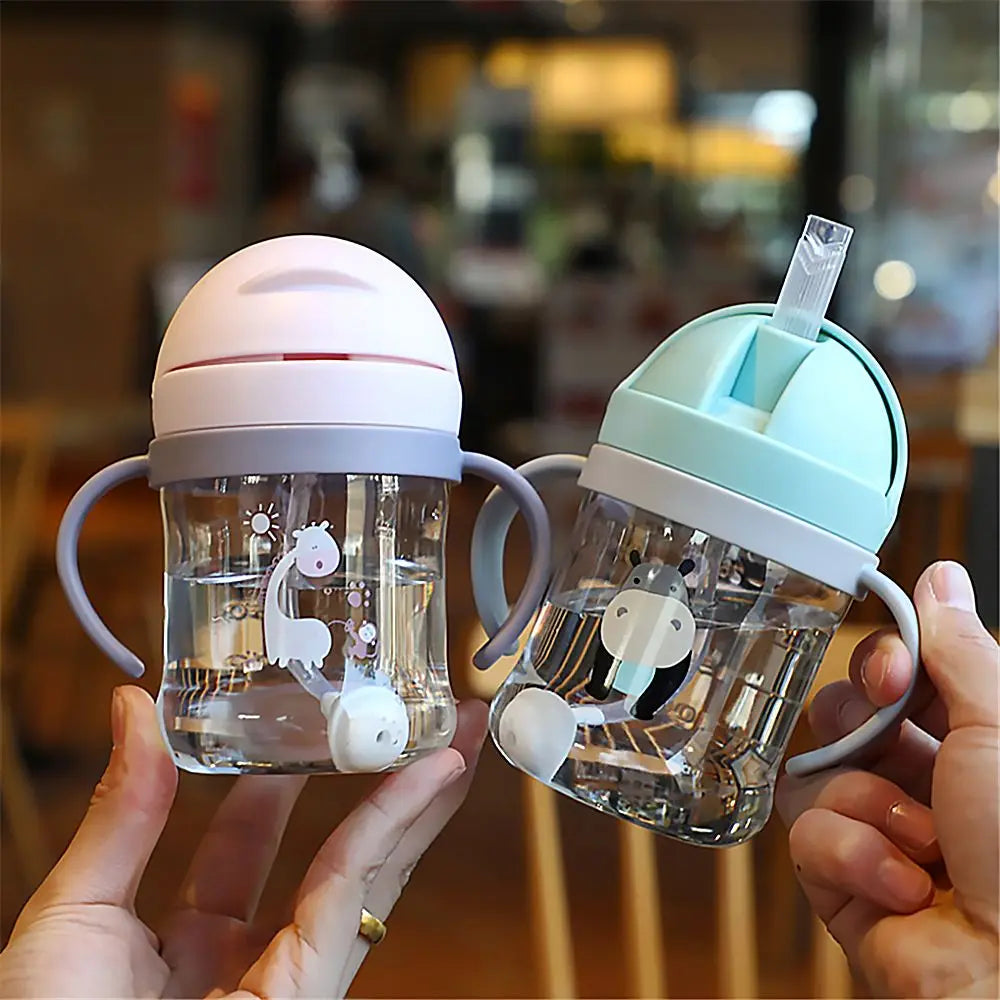 250ML Cartoon Pattern Sippy Cup – Child Drinking Bottle with Straw