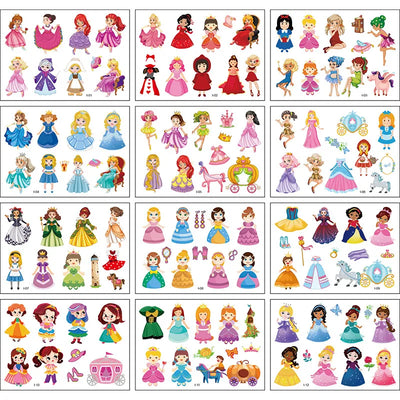 12 Pack Cartoon Temporary Tattoos – Mermaid, Unicorn Animal Designs