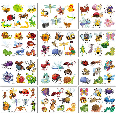 12 Pack Cartoon Temporary Tattoos – Mermaid, Unicorn Animal Designs