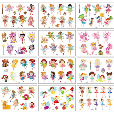 12 Pack Cartoon Temporary Tattoos – Mermaid, Unicorn Animal Designs