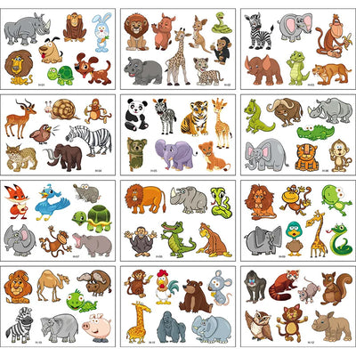 12 Pack Cartoon Temporary Tattoos – Mermaid, Unicorn Animal Designs