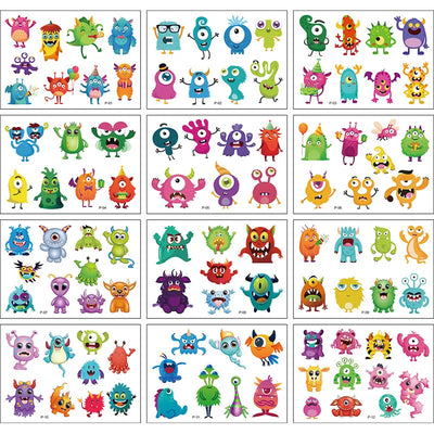 12 Pack Cartoon Temporary Tattoos – Mermaid, Unicorn Animal Designs
