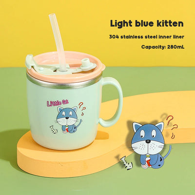 280ML Dinosaur Baby Feeding Cup – Stainless Steel Thermos Straw Cup