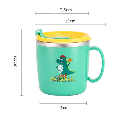 280ML Dinosaur Baby Feeding Cup – Stainless Steel Thermos Straw Cup