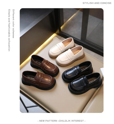 Girls Fashion Loafers - Round-toe Leather Shoes