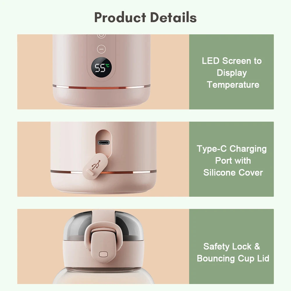 Portable Electric Baby Bottle Warmer – 300ML USB Rechargeable