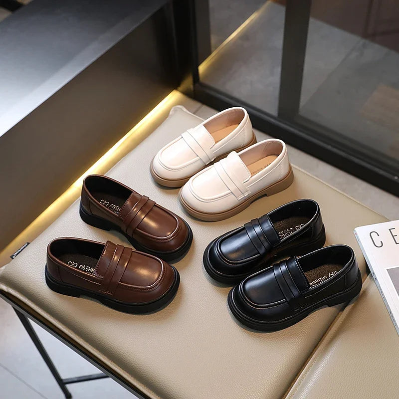Girls Fashion Loafers - Round-toe Leather Shoes