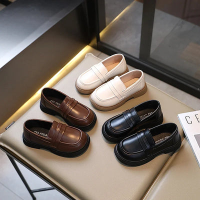 Girls Fashion Loafers - Round-toe Leather Shoes