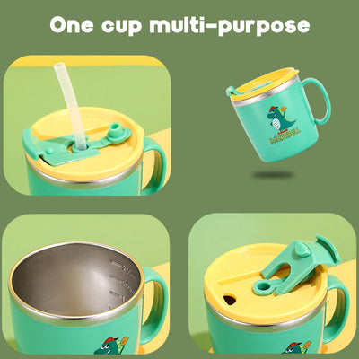 280ML Dinosaur Baby Feeding Cup – Stainless Steel Thermos Straw Cup